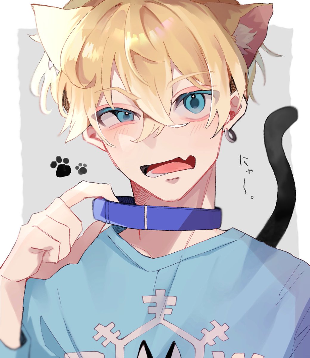 1boy animal ears male focus blonde hair cat ears solo tail  illustration images
