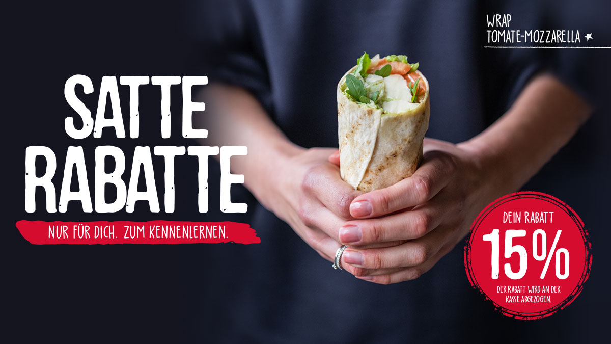 Backfactory's tweet photo. Satte Rabatte!
Wir sind völlig von der Rolle, denn im März gibt es satte 15% Kennenlernrabatt auf unseren Tomate-Mozzarella-Wrap.
Der köstliche aufgerollte Wrap mit zartem Mozzarella, saftiger Tomate, knackigem Eisbergsalat und Rucola ist der perfekte Snack für unterwegs!🌯 https://t.co/Q8IbdPUQro