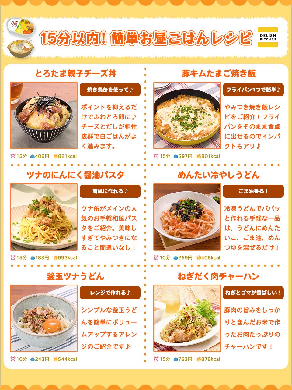 Delish Kitchen デリッシュキッチン 15分以内 簡単お昼ごはんレシピまとめ 15分以内パパッとで作れる お昼ごはんレシピをご紹介 モリモリ食べれるやみつきレシピばかりです バリエーション豊富なので1週間の献立にいかがですか 詳しいレシピは