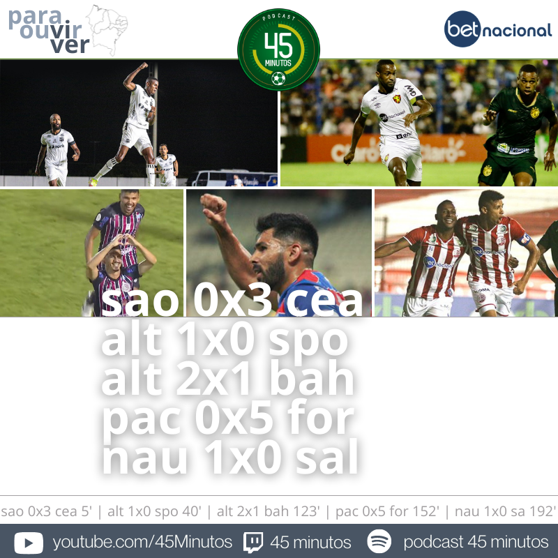 NE45Minutos's tweet photo. Tem #SuperTelecast no ar. Na pauta: Copa do Brasil, com a classificação do Ceará, e mais uma eliminação para o Sport. Nos estaduais: Derrota do Bahia e vitória de Fortaleza e Náutico. Ouça agora ou quando quiser.
🎧: https://t.co/TTnHGYVEYo https://t.co/aZEcrCMv9D