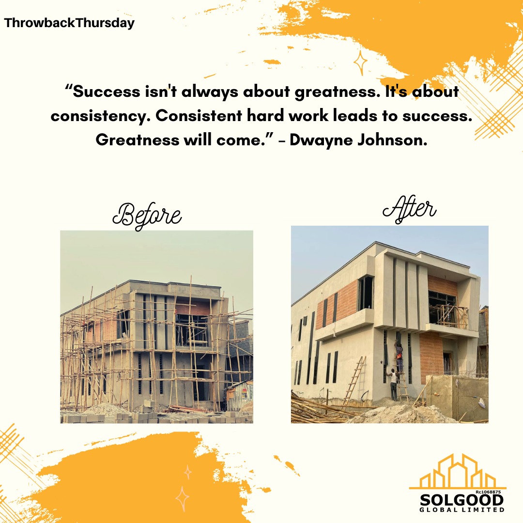 Throwbackthursday Success is a product of consistent hardwork✨ See the progress of our O 5 bedrooms fully detach duplex with BQ at Chevron Alternative Road. #throwback #thursday #thursdayvibes #constructioninprogress #construction #buildingproject #lagosnigeria #solgoodhomes