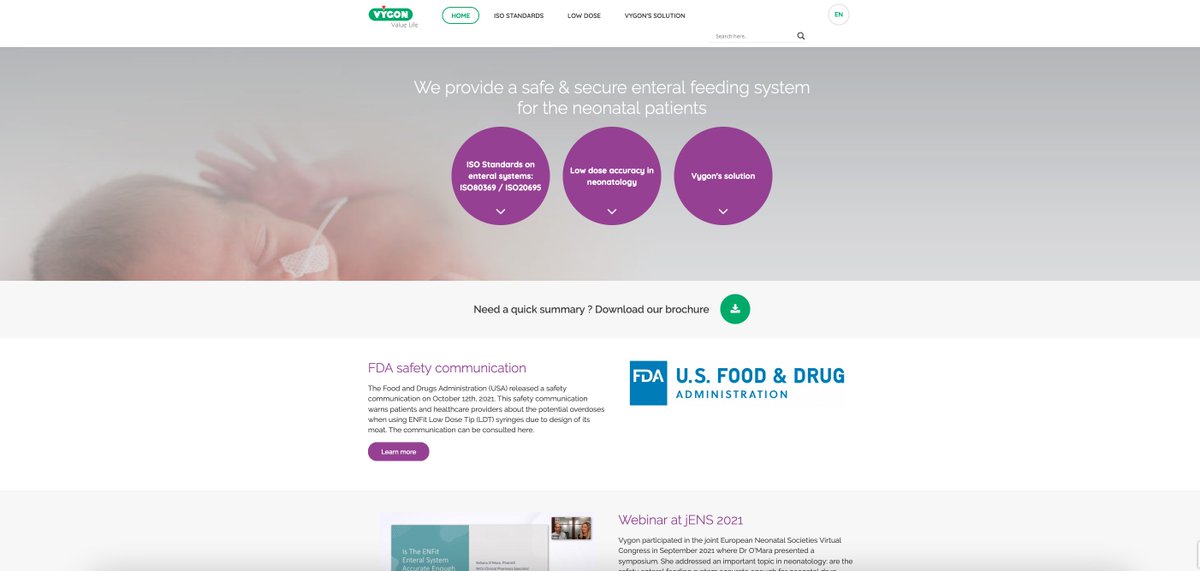 VygonGroup's tweet photo. We’re happy to present our newly updated #SafeEnteral website. We added a search bar for easier navigation, many explanatory videos and a testimonials section to showcase how our enteral feeding system for #neonates are used in practice. Come take a look! https://t.co/GKIG6PfGco https://t.co/Gj6PQFlyTl