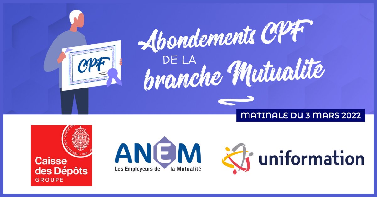 AnemMut's tweet photo. #DirectMut Présentation ce matin de la convention #formation sur les abondements #CPF signée entre l'@AnemMut représentant la branche #Mutualité, la @caissedesdepots et l'OPCO de la cohésion sociale @uniformation_ https://t.co/1WP44oexnA
