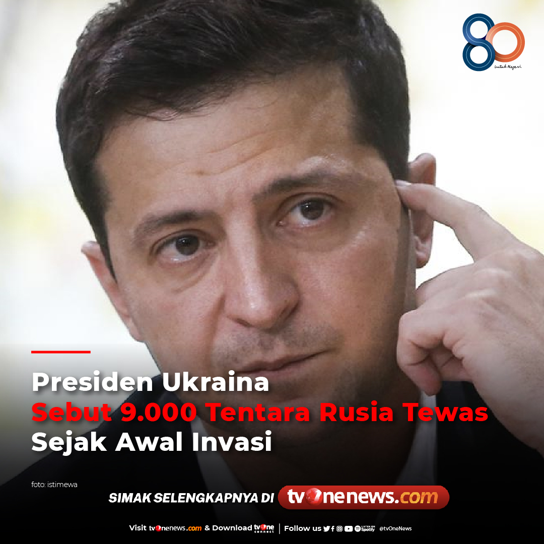 tvOneNews's tweet photo. Presiden Ukraina, mengatakan bahwa hampir 9.000 tentara Rusia, telah tewas sejak perang skala penuh dimulai sepekan lalu, demikian dilansir kantor berita Turki, Anadolu Agency.

Baca berita selengkapnya di https://t.co/PSjvjuqNgR
#NewsOne #CariBeritaditvOne #Rusia #Ukraina https://t.co/pmqB8IcYCz