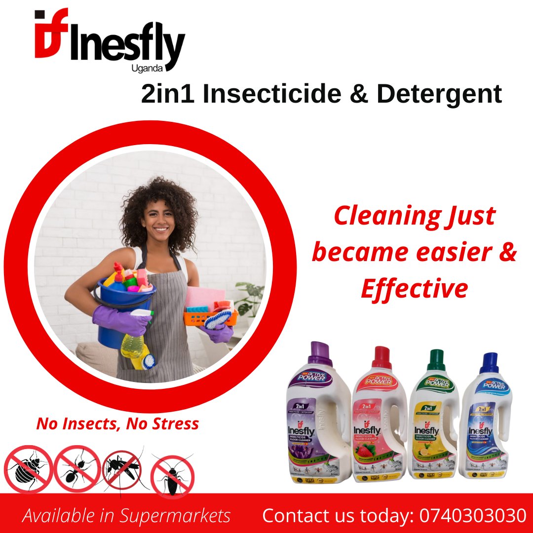 InesflyUganda's tweet photo. ⭕ 2in1 Inesfly Insecticide + Detergent floor cleaner
With just one clean, you are able to not only get a sparkling house but also insect free.
Get yours today from any supermarket near you.
#InesflyUganda #FloorCleaners #insectfreeenvironment https://t.co/nWMiA36FGr