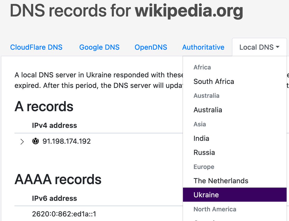 ✨ Added Ukraine and Russia to the list of local DNS servers on nslookup.io

Next up: DNS status pages for all public DNS servers of each country