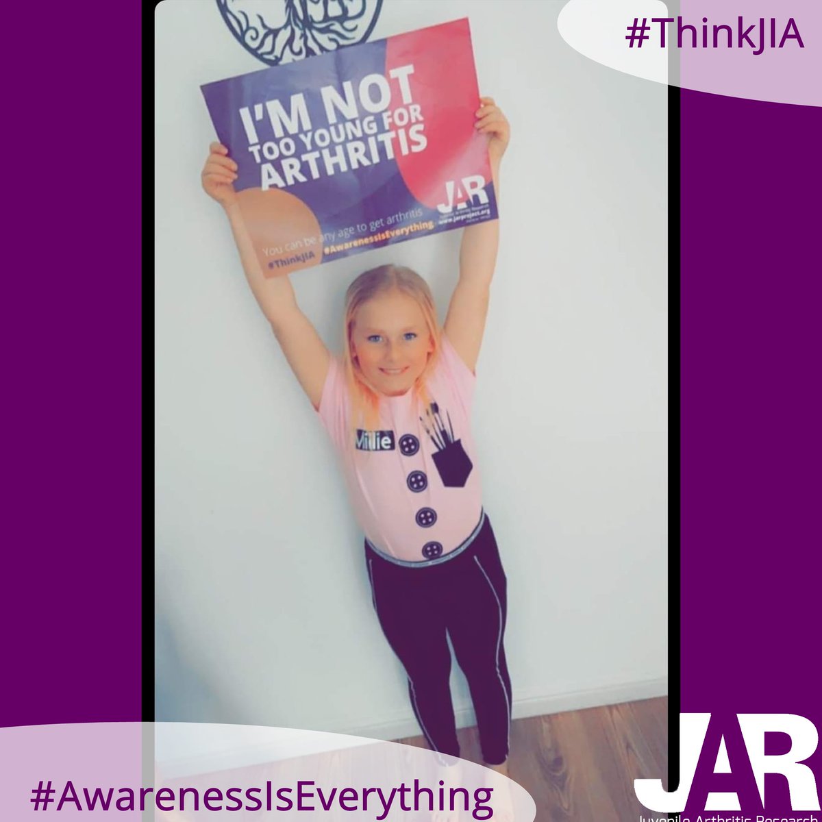 Thank you Millie for making a difference this #WORDday2022 by helping to raise awareness that #ChildrenGetArthritisToo 
Get involved at jarproject.org/word 

#AwarenessIsEverything 
#ThinkJIA #JIA #JuvenileIdiopathicArthritis #JIAwarrior #KidsWithArthritis
@WORDDay_org