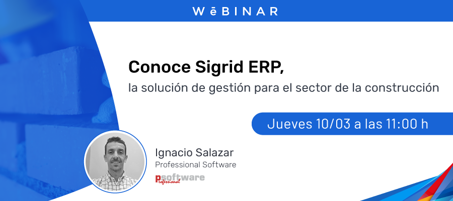 Ampliamos nuestro catálogo de soluciones con Sigrid, el #ERP para el sector de la #construcción de Professional Software 👷‍♂️

🚧 Para conocer la herramienta a fondo, el próximo jueves 10 de marzo organizamos un #webinar con Ignacio Salazar.

¡Regístrate! ➡ marquesme.com/webinar/conoce…