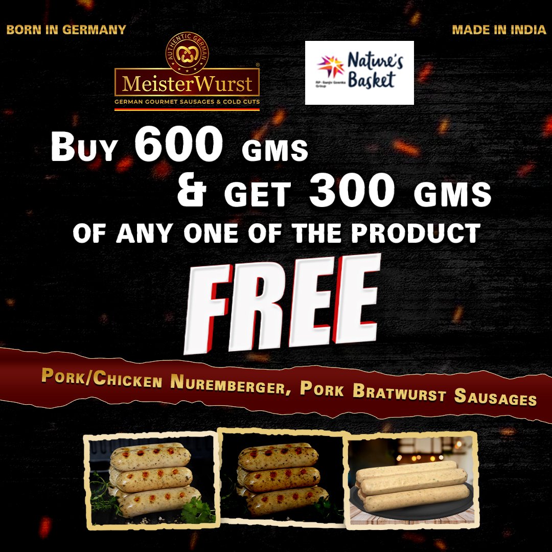 Buy 600 gms & Get 300 gms Of Any One of the Product Free! Pork/chicken Nuremberger , Pork Bratwurst Sausages Order Now - naturesbasket.co.in #meisterwurstindia #sausages #NaturesBasket #coldcuts #porkaddicts #meatlover #porklover #porkbrawurst #bangalore #Mumbai