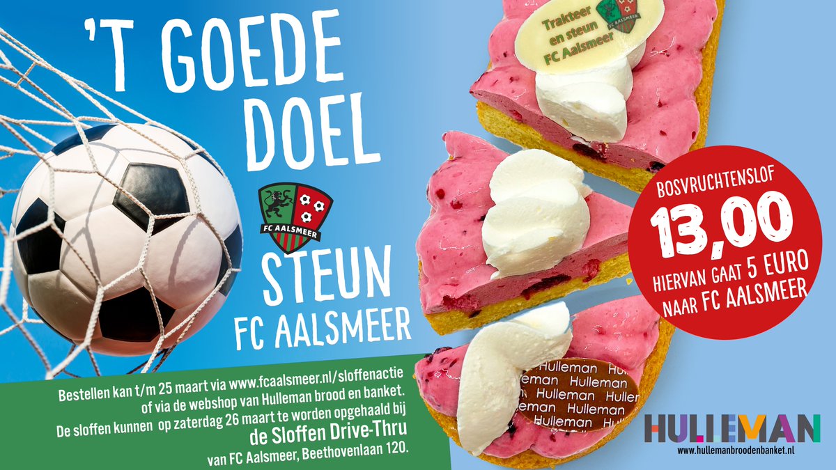 fcAalsmeer's tweet photo. De sloffenactie met @hullemanbakker is terug! 🍰
Bestel nu een heerlijke bosvruchtenslof en steun hiermee onze vereniging. Je kunt de slof op 26 maart ophalen in de drive-thru. Kijk voor meer info op: https://t.co/rT0jbpsguw
🔴💚⚫️ https://t.co/nx2Y6HtoLN