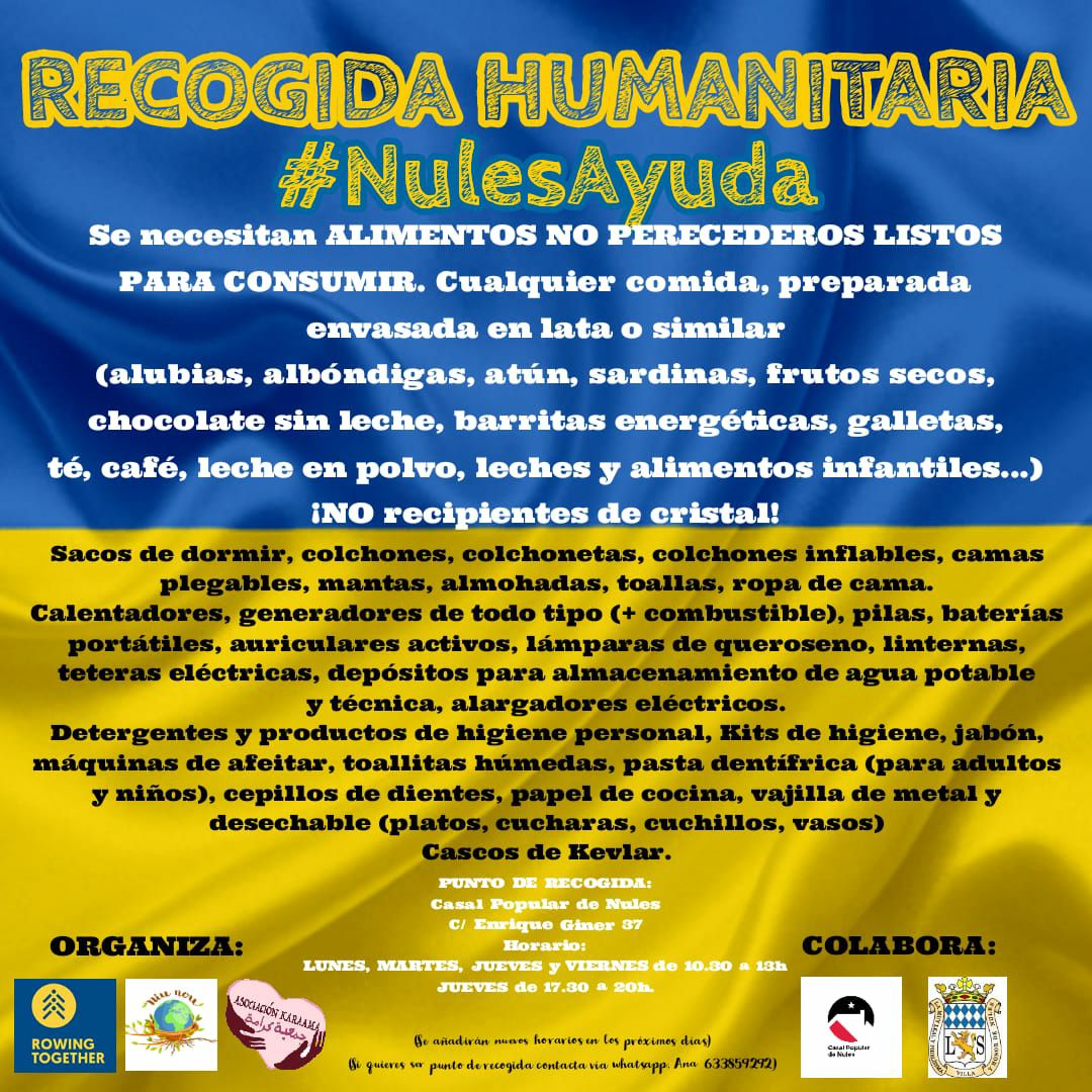 Casal Popular de Nules (@cpnules) on Twitter photo 🤝 Des del Casal hi col·laborem amb l'ONG <a href="/Rowing_Together/">Rowing Together</a> establint un punt de recollida humanitària per a les víctimes del conflicte a Ucraïna.
La solidaritat és la tendresa dels pobles ✊✊🏼✊🏿 🤝 Des del Casal hi col·laborem amb l'ONG <a href="/Rowing_Together/">Rowing Together</a> establint un punt de recollida humanitària per a les víctimes del conflicte a Ucraïna.
La solidaritat és la tendresa dels pobles ✊✊🏼✊🏿