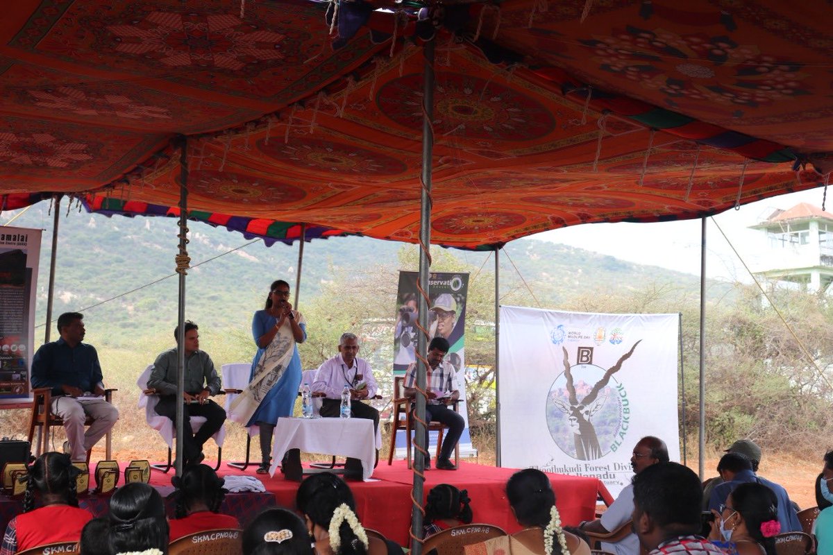 division_forest's tweet photo. We don’t own the planet earth. We belong to it and we must share it with our wildlife. World wildlife day 2022 celebration at Vallanadu Blackbuck Sanctuary. Trekking was organised for college students and an excursion inside the sanctuary was arranged for school students #VBBS https://t.co/ZknfiwX9cg