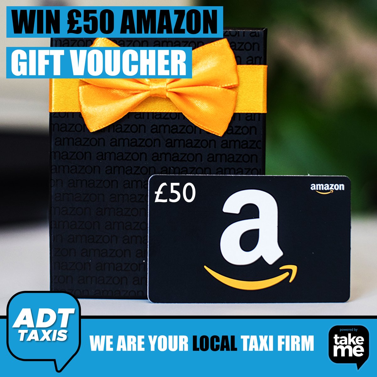 Win a £50 Online Shopping voucher of YOUR choice
To enter 
1]LIKE or ♥ 
2]SHARE or Retweet 
3]COMMENT or TWEET us which ONLINE Retailer you would like the voucher for 
4]FOLLOW ADT TAXIS Social Media !
Winner announced on LAST DAY OF THE MONTH
#raffle #prize #draw