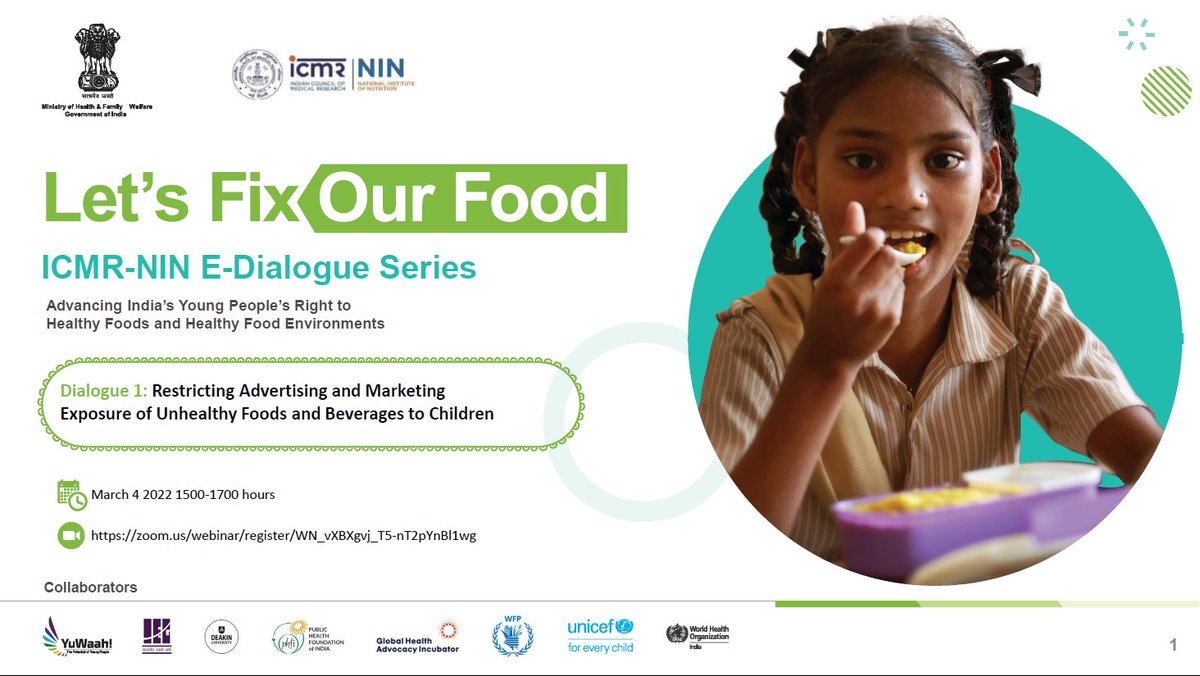 ICMRNIN's tweet photo. On #WorldObesityDay 4th March, we're launching #LetsFixOurFood E-dialogue series
Register for the first on Restricting adv &amp; Mrktg of unhealthy foods to children -
https://t.co/P94rZ5sygC
@ICMRDELHI @MoHFW_INDIA @UNICEFIndia @thePHFI @YuWaahIndia @WHO @MIB_India @fssaiindia @WFP https://t.co/ovgD9LPc6r