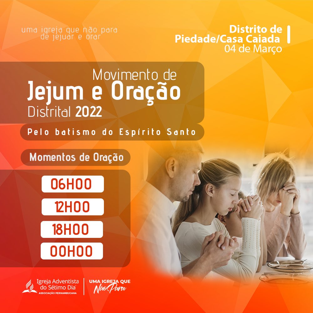 ✅ Hoje o distrito de Piedade/Casa Caiada dará continuidade ao movimento espiritual da APe, por uma igreja que não para de jejuar e orar pelo batismo do Espírito Santo!
#PrimeiroDeus #APeUmaIgrejaQueNaoPara