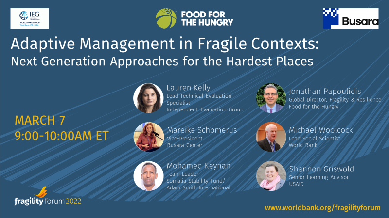 BusaraCenter's tweet photo. Don't miss out on #FragilityForum2022 w/ our VP @mschomerus, @food4thehungry's @JPapoulidis, @WorldBank_IEG @LAKelly01, @wbresearch's Michael Woolcock, @USAIDLearning's @slgriswold &amp; @STABILITY_FUND's @Mohamedkeynan 

Register➡️ https://t.co/g3TYToqvdX https://t.co/N4C8zStUIG