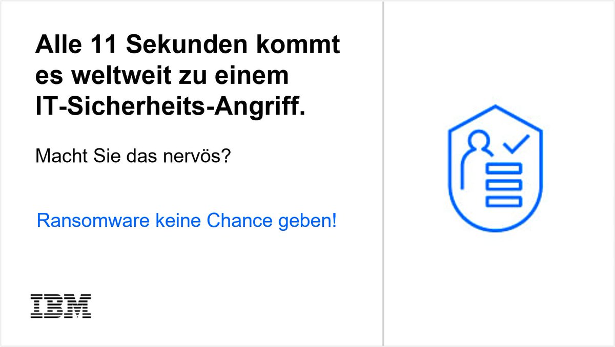 IbmVladimir's tweet photo. Schon Opfer eines Cyberangriffs geworden 😱? Glück gehabt – noch. Damit das so bleibt, geben Sie
Ransomware 🤖 keine Chance #zerostrust!
Jetzt den 23. März 2022 vormerken und Sicherheitslücken schließen: https://t.co/ZaKF3RQIid
#LetsCreate #YouAndIBM2022 @IBMDACH https://t.co/sprCGsuMAE