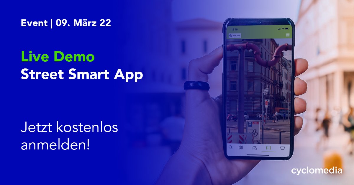 CycloMediaDe's tweet photo. Jetzt kostenlos anmelden zur Live-Demo Street Smart App am 09.03.22 um 10:00 Uhr! Wir stellen Ihnen die Funktionalitäten und die Usecases im Bereich Dokumentation von Veränderungen im öffentlichen Raum vor 🛠🌇https://t.co/G1gaIZ7Ar3 #OnlineEvent #MobileMapping #Cyclomedia https://t.co/2kd8Y8mlQf