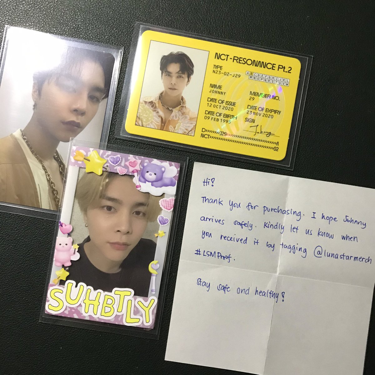 suhbtly's tweet photo. #suhbtly_here ; johnny arrivals 🥰 thank you @lunastarmerch for the seamless transaction! 💗 #lsmproof https://t.co/xsKEa8NP0K