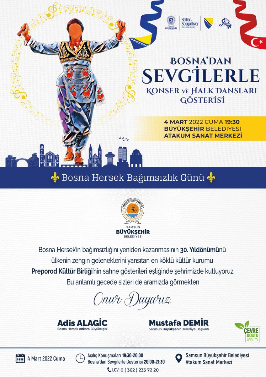 ozguner_cenita's tweet photo. Yarın akşam Samsun'da "Bosna'dan Sevgilerle" konser ve halk dansları gösterisi #sbbtv
#Samsun #samsunbb #atakumsanatmerkezi #sanat #halkoyunları #bosnahersek
Canlı izlemek için:
https://t.co/RHTkxXAJvq https://t.co/NKQPaAh877