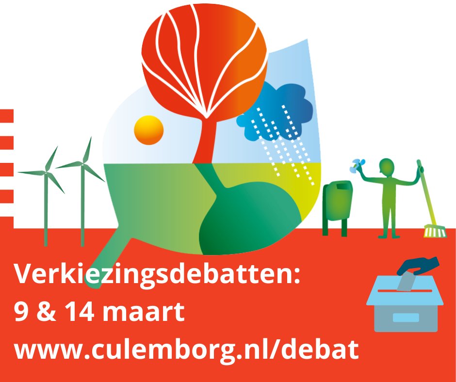 Hoe kan Culemborg het beste omgaan met de gevolgen van klimaatverandering? Over ‘Duurzaamheid’ én andere thema’s gaan partijen op woensdag 9 en maandag 14 maart met elkaar in debat. Meld je aan op culemborg.nl/debat. En stuur gelijk jouw vragen in! #GR2022 #CulemborgKiest