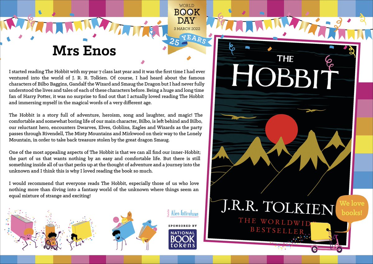 The worldwide best selling book, 'The Hobbit' by J.R.R. Tolkien was Mrs Enos' World Book Day review this year. #WorldBookDay
