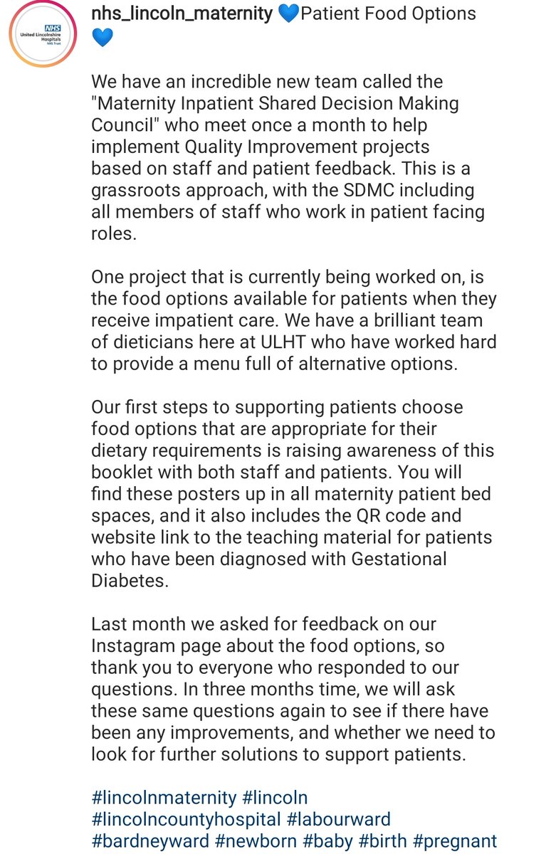 ULHT Lincoln Maternity (@ulhtmaternitylc) on Twitter photo 💙Patient Food Options💙
We have an incredible new team called the "Maternity Inpatient Shared Decision Making Council" who meet once a month to help implement Quality Improvement projects based on staff and patient feedback. <a href="/MaternitySDMC/">ULHT Maternity Shared Decision Making Council</a> <a href="/ULH_SDM/">ULH Shared Decision Making</a> 💙Patient Food Options💙
We have an incredible new team called the "Maternity Inpatient Shared Decision Making Council" who meet once a month to help implement Quality Improvement projects based on staff and patient feedback. <a href="/MaternitySDMC/">ULHT Maternity Shared Decision Making Council</a> <a href="/ULH_SDM/">ULH Shared Decision Making</a>