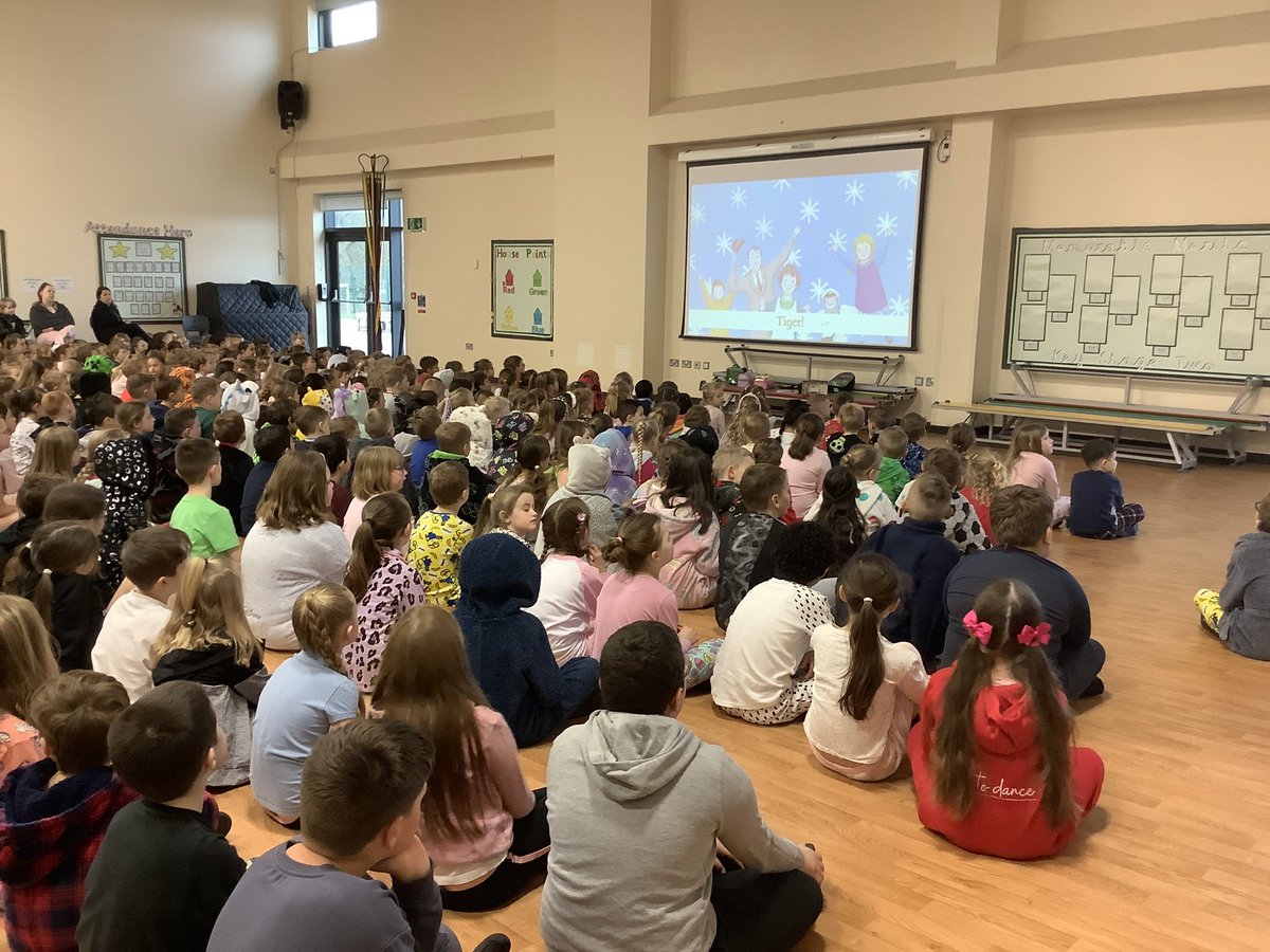 We are gathered in the hall, ready to start our #WorldBookDay by singing <a href="/MrMCGrammar/">MC Grammar</a>’s World Book Day song and a Tiger Who Came to Tea song. Thank you to our parents for supporting today, making book boxes. They are amazing!