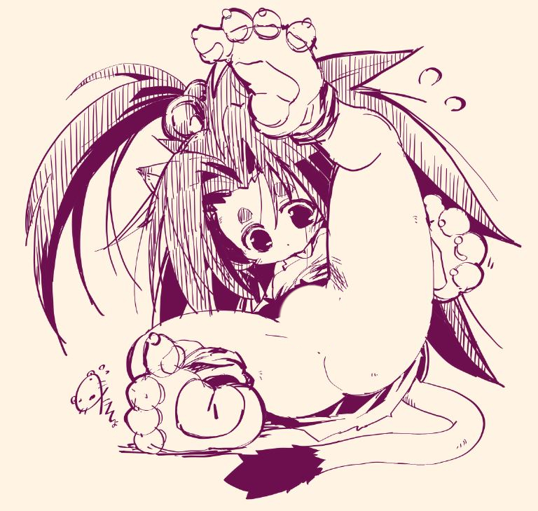 こんな感じの、ほんとに「スケブ」っていう感じのも描くのもいいかもしれないなあ。あ、毛づくろいしてるチャムねこさんです。 