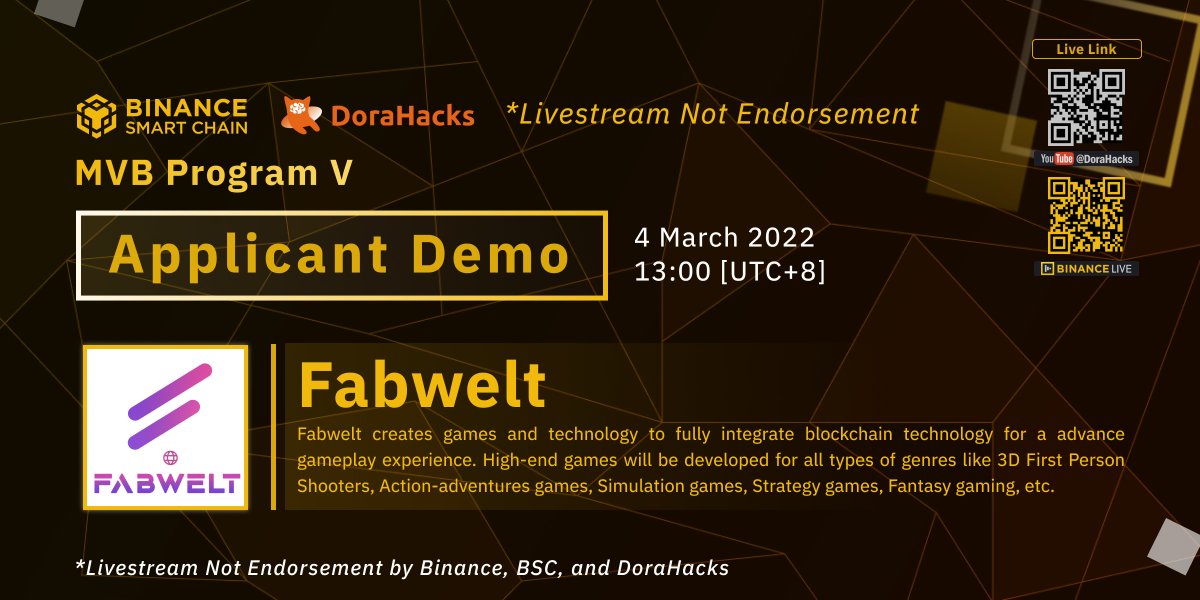 FabweltToken's tweet photo. 🔥 Hot News 🔥

Join live for Fabwelt’s project demo 🤩

Stay tuned for this Friday!💫 @BNBCHAIN MVB Program Applicant Demo EP05 will live at 1PM, UTC+8

✨YouTube: https://t.co/iHTUpMxE94
✨Binance Live: https://t.co/f9kJl9oiZj

#BinanceSmartChain #demo #playtoearn #cryptogames https://t.co/PQpYT97FpF
