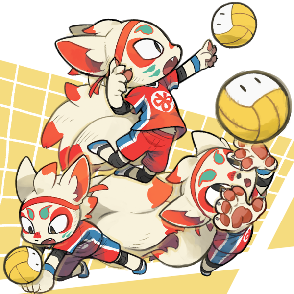 volleyball ball furry tail male focus sportswear open mouth  illustration images