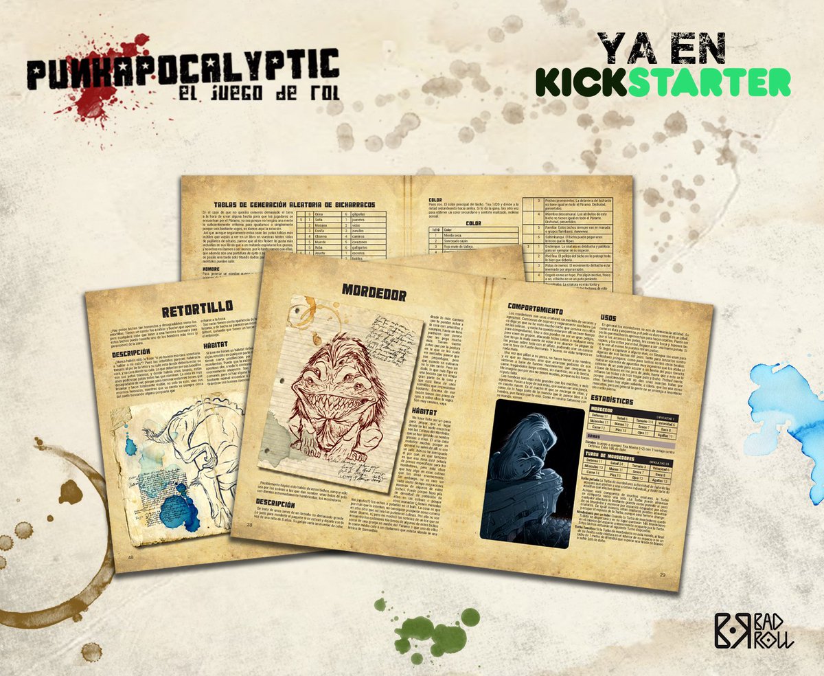 Estamos cerca de desbloquear la Guía de mutaciones, criaturas y animales del Páramo. Pero además, si este tweet se comparte 25 veces, la guía tendrá 8 páginas más.
¡¡Entra ya en el KS del juego de rol de <a href="/Punkapocalyptic/">Bad Roll Games</a>!!
kck.st/3HuvsPN

#rol #juegoderol #juegosderol