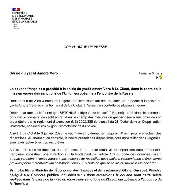 86m Amore Vero Yacht Seized In France Under Eu Sanctions Against Russia
