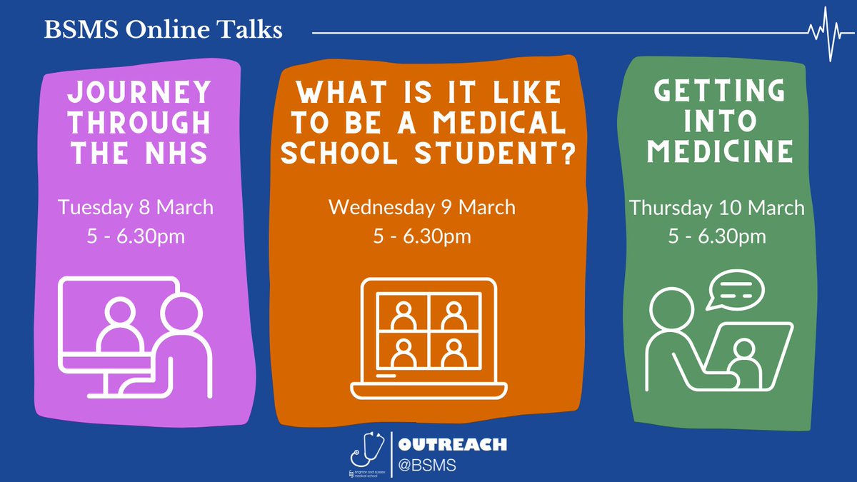 BSMSOutreach's tweet image. Next week we've got three free online sessions for aspiring medics! 
We'll be exploring a patient journey through the NHS, life at medical school and giving some top tips for getting into medicine 🙌

For more info. ➡️bit.ly/3sDCfCq