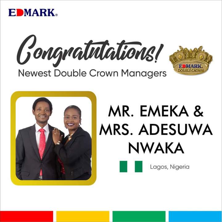 edmarker's tweet photo. Congratulations to our newest Double Crown Managers, Mr. Emeka & Mrs. Adesuwa Emeka Nwaka from Edmark Nigeria! π³π¬
#ChargingForwardTogether
#Edmark4Life https://t.co/JJsT2fk9XS