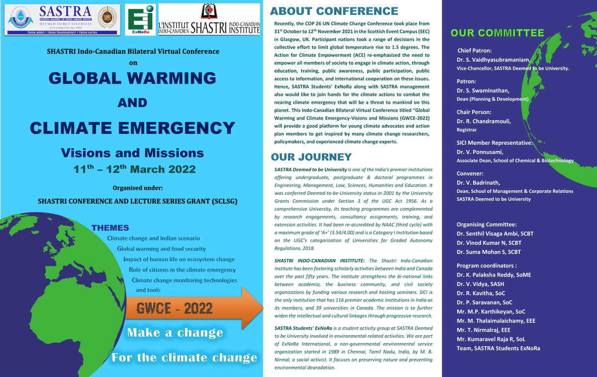 OfficialSICI's tweet photo. #climatechange is one of the most debated &amp; perplexing issues of our time. Join 2-day virtual conference on #GlobalWarming &amp; #ClimateEmergency" organized by @SASTRA_Univ &amp; funded by SICI. 

Details 👉https://t.co/fC82ILOnWo

@HCI_Ottawa 
@CanadainIndia 
@EduMinOfIndia 
@moefcc https://t.co/QoZYA8PLDh