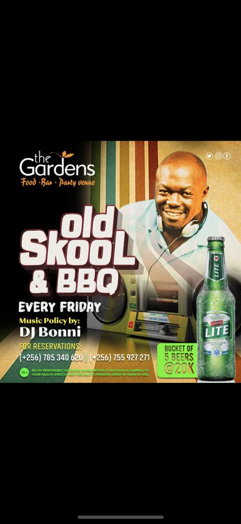 vwavah1's tweet photo. Ffe wanno kku @GardensNajjera we are all about having a good time!🕺🕺As we rock and roll this evening,let’s not forget that tomorrow we shall be jamming to some old skoooolll!!🥳🥳 With DjBonni💃🏻💃🏻What a way to start the weekend!🤩🤩
#TheGardensNajeera
#OldSkoolFriday https://t.co/PS5IB6xucc