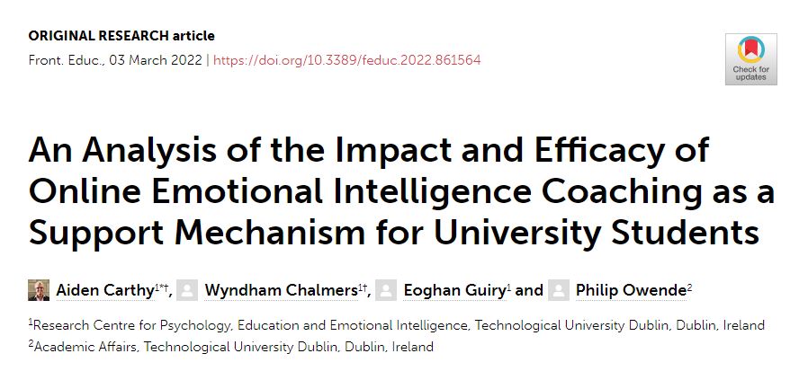 Congrats to @AidenCarthy and the <a href="/PEEI_TU4D/">PEEI</a> on its latest <a href="/FrontEducation/">Frontiers - Education</a>  publication. Strong evidence for mainstreaming  EI Coaching in <a href="/WeAreTUDublin/">TU Dublin / OT Baile Átha Cliath</a> student experience bit.ly/3HDAwkI