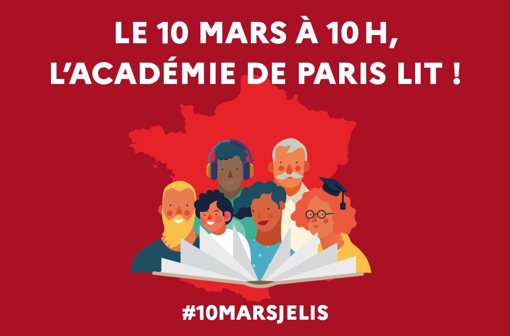 Le 10 mars à 10 heures 
l’<a href="/Academie_Paris/">Académie de Paris</a> lit! 

Les élèves, équipes pédagogiques et personnels administratifs se mobilisent et participent au « Quart d’heure de lecture national » organisé par le <a href="/LeCNL/">CNL - Centre national du livre</a> 

Plus d’informations : ac-paris.fr/portail/jcms/p…