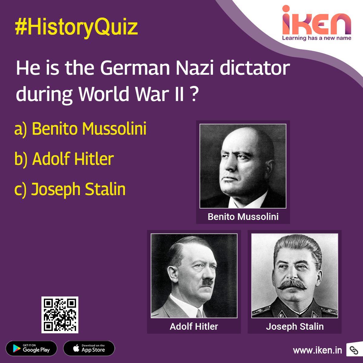 Gear up for #ThinkThursday with iKen! 💡

Let's see how strong is your history! ✅
Drop in your answers below:

Download the #iKenApp now and switch to smart learning: bit.ly/iKenApp

#ICanWithiKen #WorldWar #WorldWarQuiz #WorldWar2 #HistoryQuiz #iKenQuiz #ThinkThursday