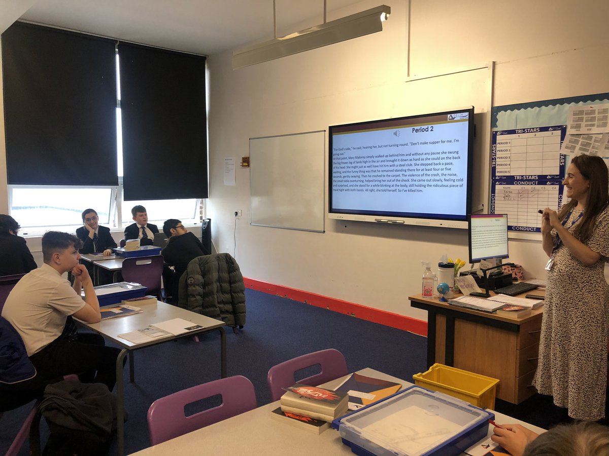 DeltaManorCroft's tweet photo. Students are reading and listening to a Roald Dahl classic, Lamb to the Slaughter, for #WorldBookDay #TodayAReader 🐑 @roald_dahl https://t.co/h4pif4jrjp