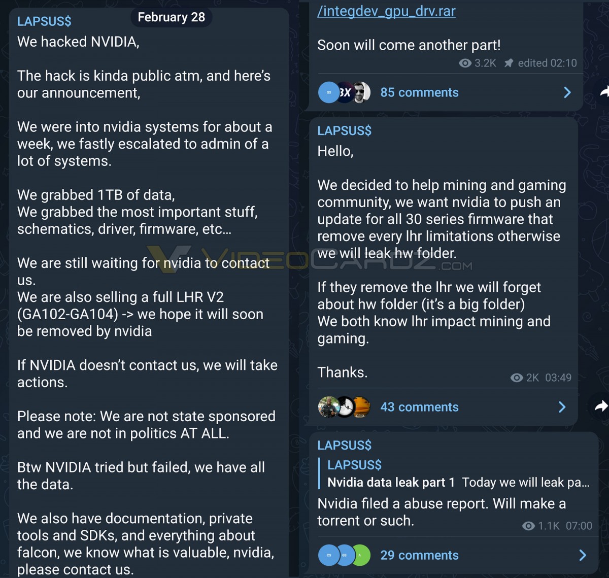 cowcotland's tweet photo. maj #NVIDIA : le groupe de #hackers #Lapsus$ demande la fin du #LiteHashRate ou 1 million de dollars https://t.co/v2rDxp7ZV2 https://t.co/0F5tRXz7yp