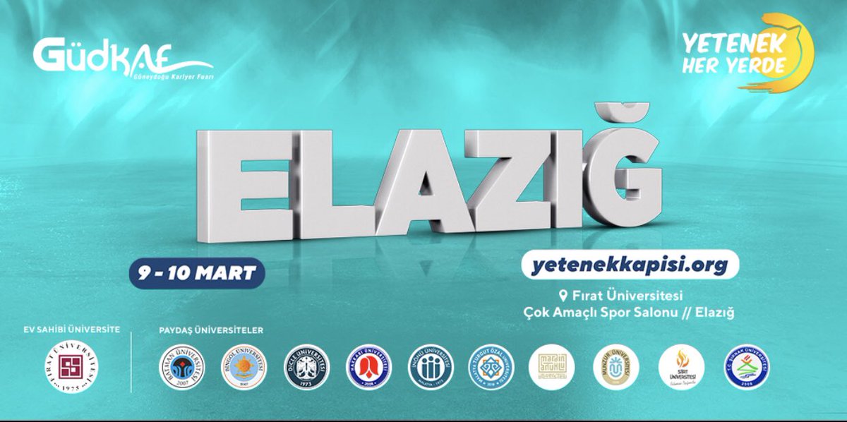 Sevgili gençler! #yetenekheryerde kariyer fuarı iş/staj fırsatları, mülakatlar ve etkinliklerle sizleri 9-10 Mart’ta Elazığ'a bekliyor. Detaylı bilgi ve başvuru 👉 yetenekkapisi.org’da. <a href="/tccbiko/">T.C. Cumhurbaşkanlığı İnsan Kaynakları Ofisi</a> <a href="/yetenekheryerde/">Yetenek Her Yerde</a>  <a href="/KariyerMunzur/">Munzur Üniversitesi Kariyer Merkezi</a> <a href="/munzuruniv/">Munzur Üniversitesi</a>
