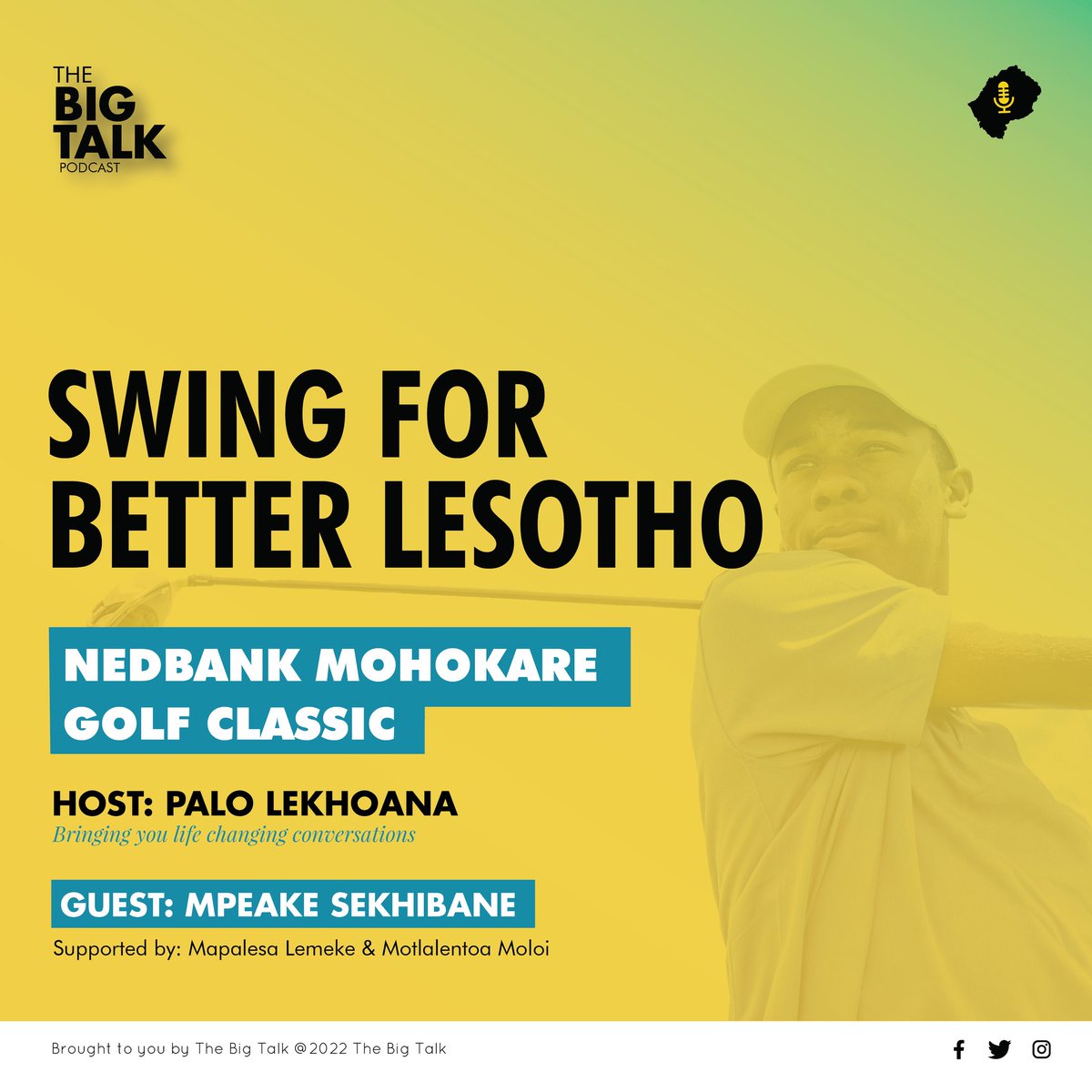 TheBigTalk_Ls's tweet photo. We are joined in a conversation by @NedbankLes Mohokore Golf Classic Organising Committe Chairman Mpeake Sekhibane

We discuss Nedbank Mohokare Golf Classic Tournament and the future of Golf in Lesotho.

#TheBigTalkSeason2 #NedbankMohokareGolfClassic #Golf https://t.co/vocVzqAgtG