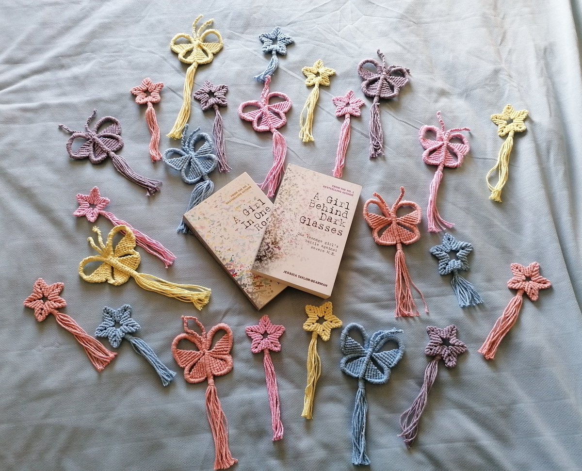 jayletay's tweet photo. Happy #WorldBookDay! The covers of my books have confetti stars, butterflies and birds on them. Stars=holding onto light. Butterflies=hope. Birds=freedom. I decided to recreate the front covers with macrame butterflies and stars that I've made. Here they are! ALT for description https://t.co/rOzaaYCOkY