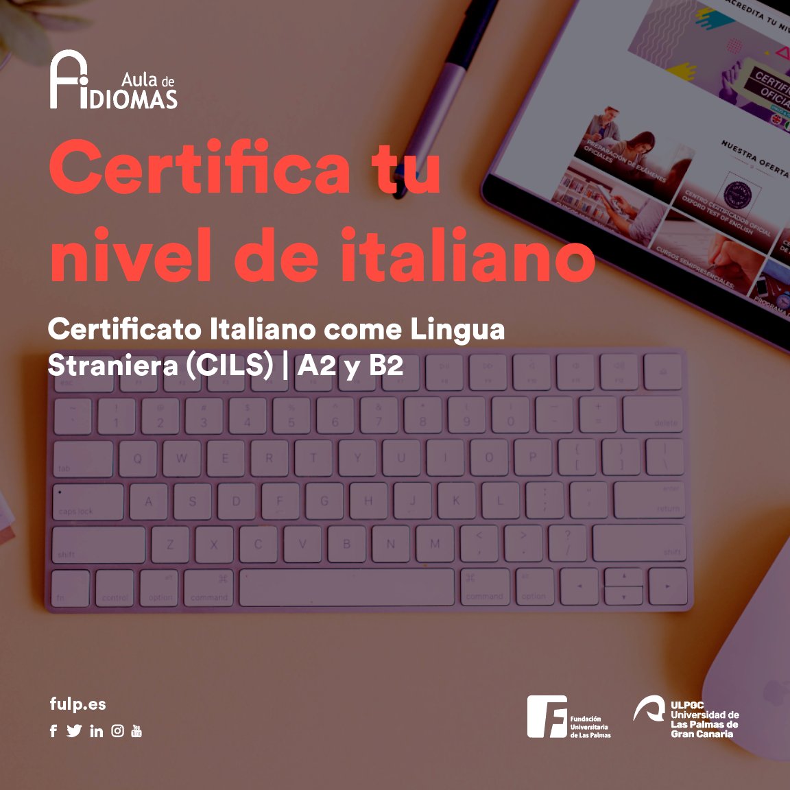 Fundacion_FULP's tweet photo. 🇮🇹 ¡Certifica tu nivel de italiano! 

La @UniStraSiena abre una nueva convocatoria para que puedas examinarte de los niveles A2 y B2.

> Inscríbete aquí 🔗 https://t.co/vbGXG5WErN
> Fecha límite: 7 de marzo

#IdiomasFULP https://t.co/MPzVGiUJXS