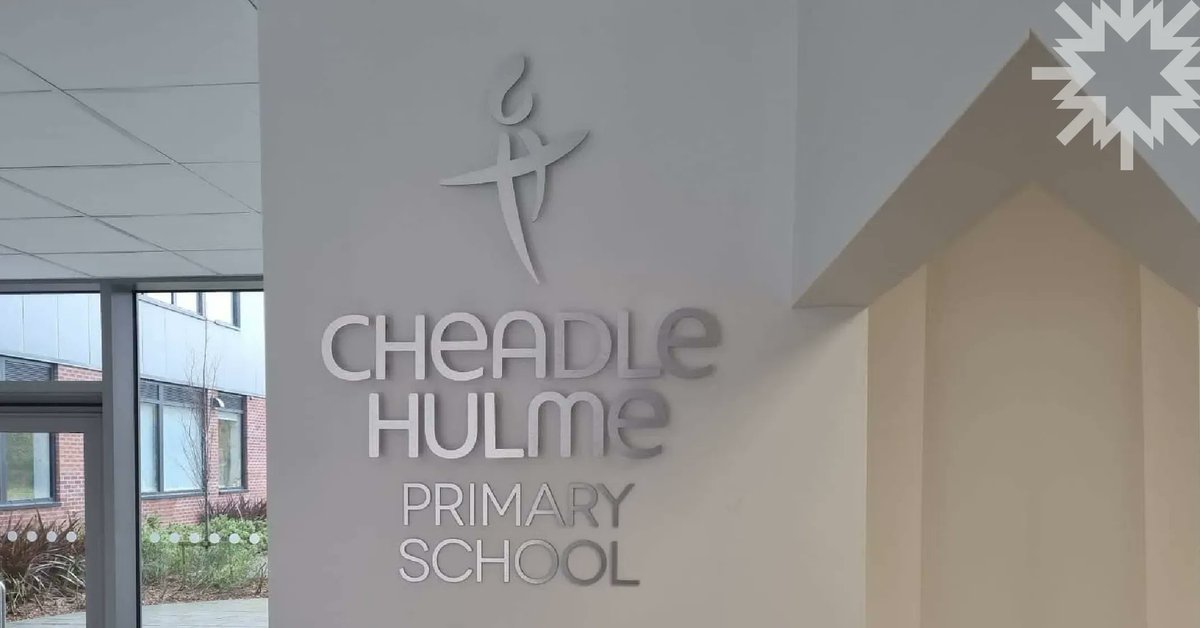 Beautiful example of our recently installed flat cut butler brushed finish composite letters fixed to wall on small locators at Cheadle Hulme Primary School

#astrasigns #cheadlehulme #chps #signage #brusheddibond #dibond