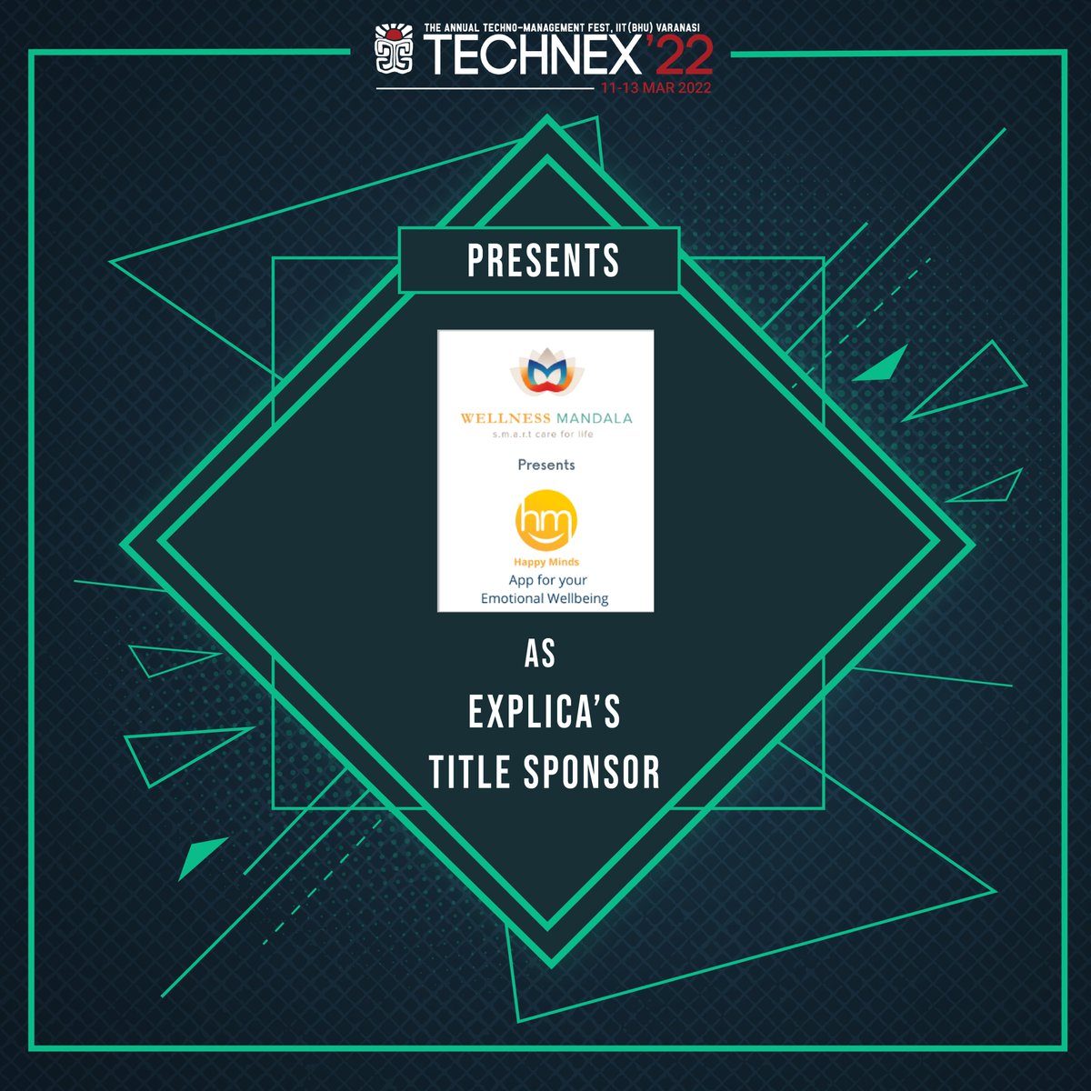 technexiitbhu's tweet photo. TECHNEX’22 is excited to unveil Wellness Mandala as the Title Sponsor of Explica!
#Technex #Technex22
#Staytechnexed
#Simulatingreality
#TitleSponsor #Sponsor https://t.co/KiVE0HdTcj