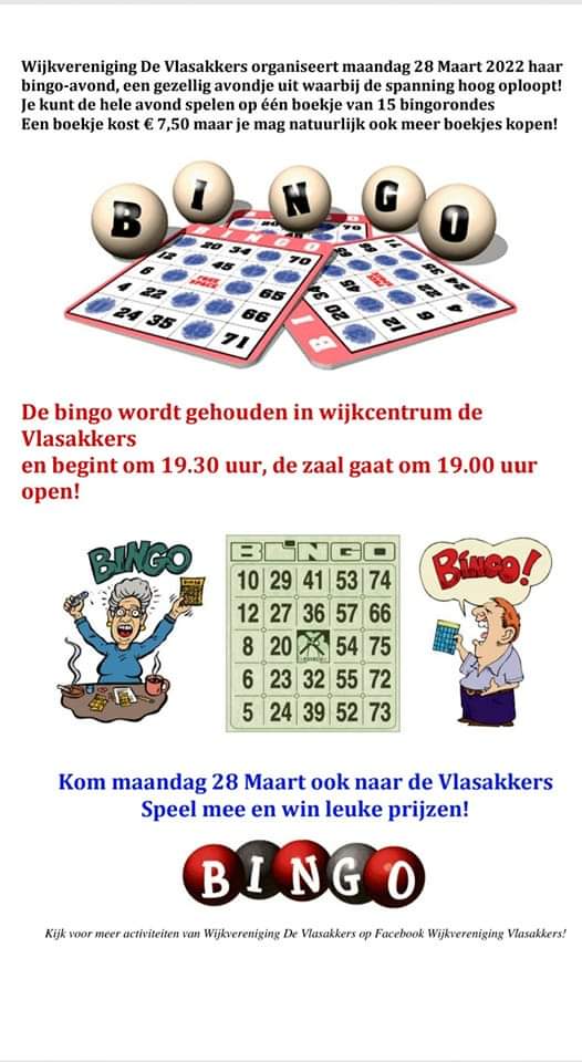Wijkvereniging <a href="/devlasakkers/">Wijkvereniging De Vlasakkers</a> houdt maandag 28 maart 2022 haar maandelijkse bingo-avond #Zwolle #Bingo #IndischeBuurt #Vlasakkers #Volwassenen #Diezerpoort #spel #ontspanning #gezelligheid
