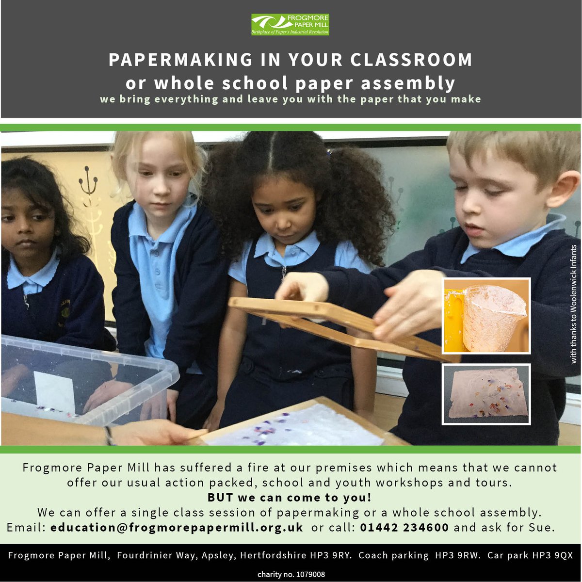 FrogmoreMill's tweet photo. Outreach offer. #paper #learninherts #hertsforlearning #primary #localstudies #ecoschools #sustainability #heritage https://t.co/RO1jcN55hC https://t.co/Cf2Wi8W42X